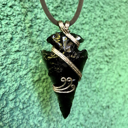 Starborn Obsidian Arrowhead Wrap Pendant in Sterling Silver