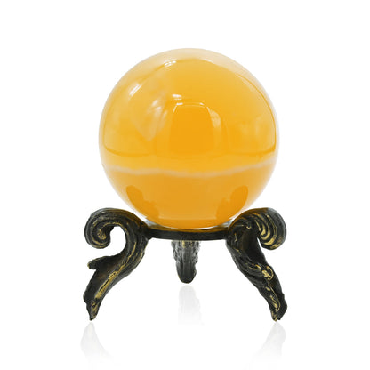 Starborn Orange Calcite Sphere with Brass Decorative Display Stand – RP - Regular Price