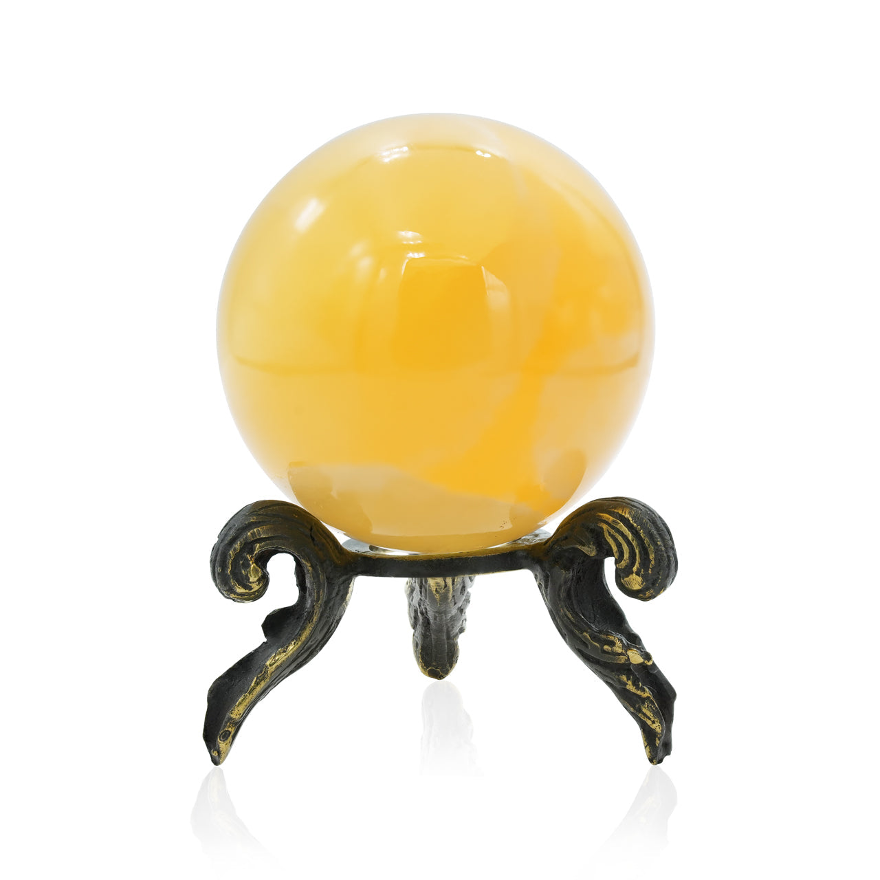 Starborn Orange Calcite Sphere with Brass Decorative Display Stand – RP - Regular Price