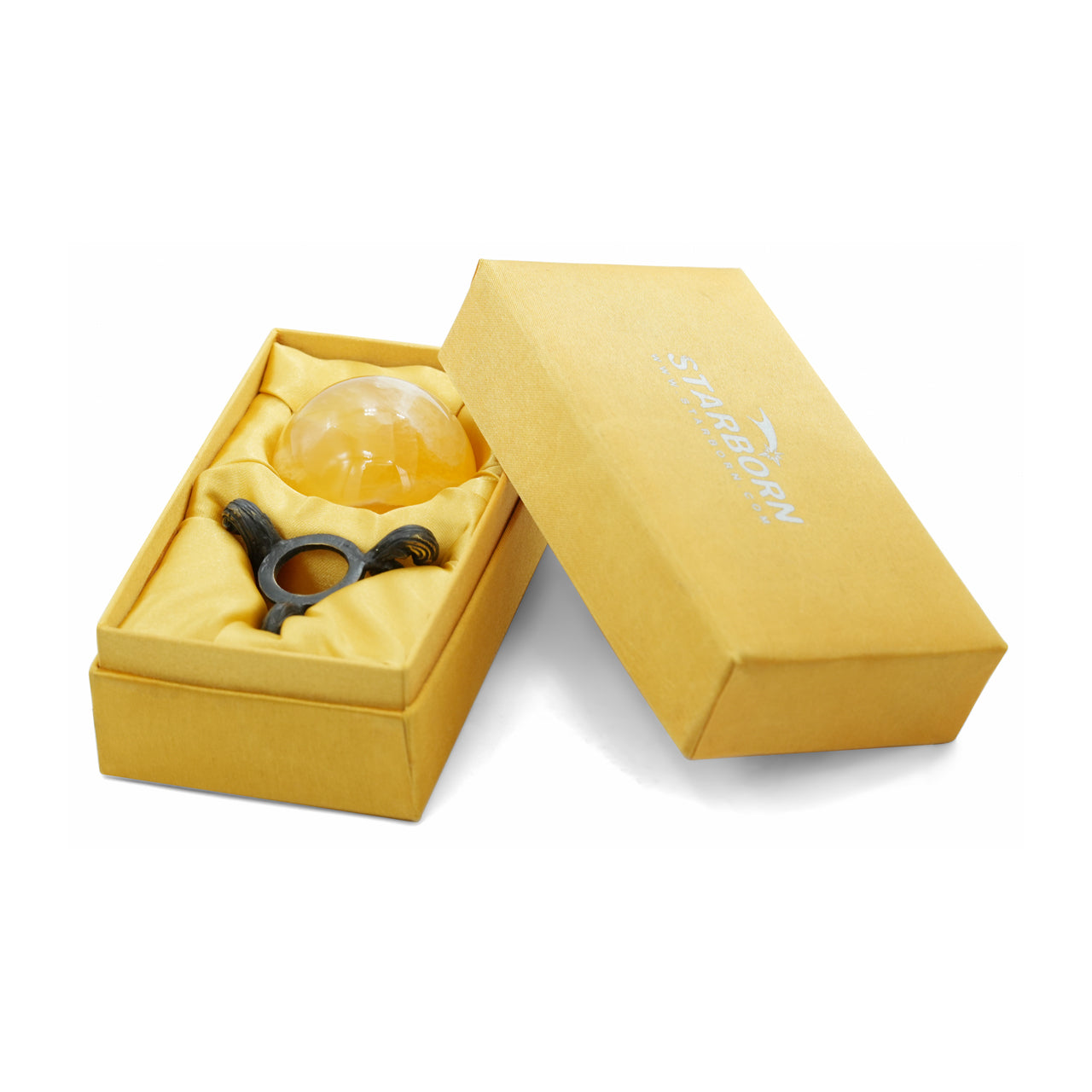 Starborn Orange Calcite Sphere with Brass Decorative Display Stand – RP - Regular Price