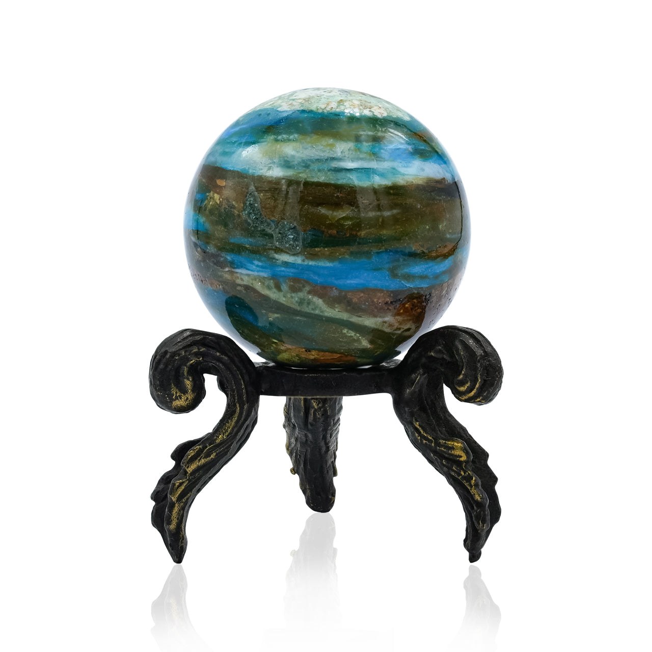Starborn Peruvian Blue Opal Sphere Display with Brass Stand – Small RP - Regular Price