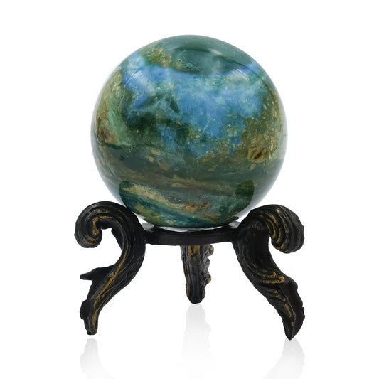 Starborn Peruvian Blue Opal Sphere Display with Brass Stand – Large 3.3 - 3.5" RP - Regular Price