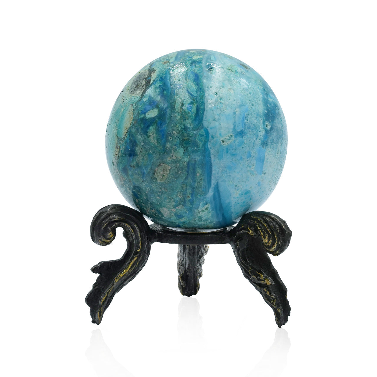 Starborn Peruvian Blue Opal Sphere Display with Brass Stand – RP - Regular Price