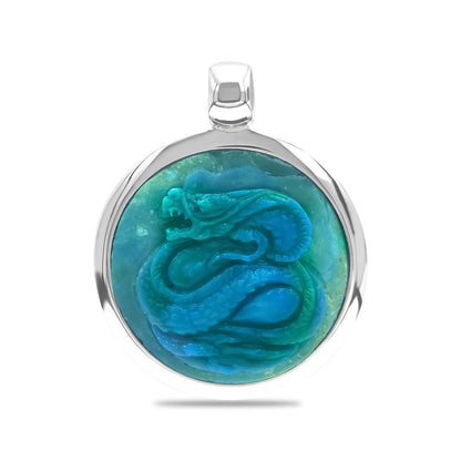 Starborn Peruvian Blue Opal Carved Dragon Medallion Style Pendant in Sterling Silver