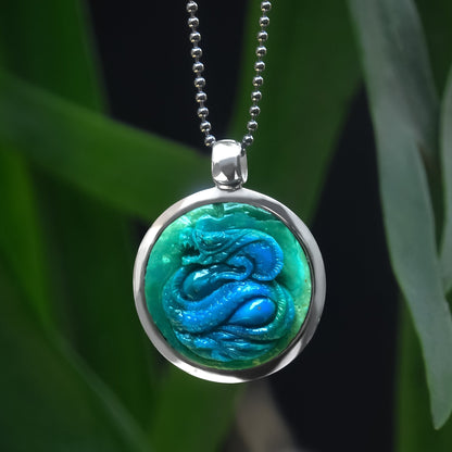 Starborn Peruvian Blue Opal Carved Dragon Medallion Style Pendant in Sterling Silver