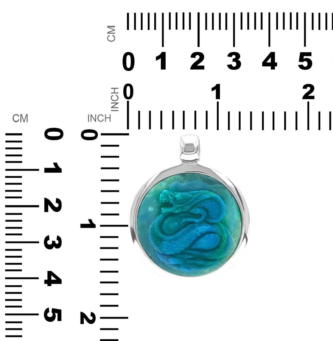 Starborn Peruvian Blue Opal Carved Dragon Medallion Style Pendant in Sterling Silver