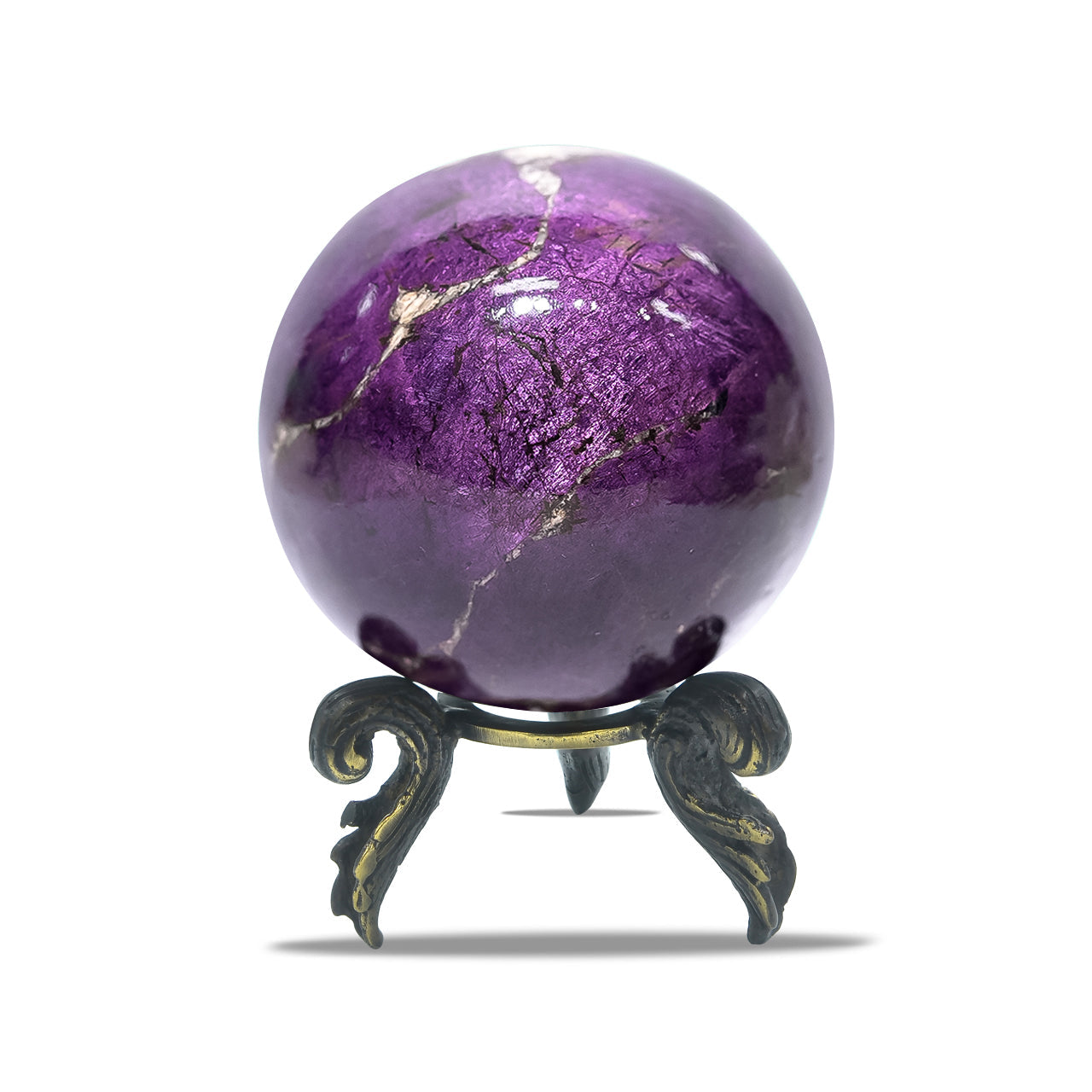 Starborn Purpurite Polished Sphere with Brass Decorative Display Stand – RP - Regular Price