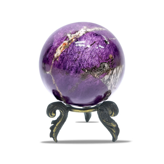 Starborn Purpurite Polished Sphere with Brass Decorative Display Stand – RP - Regular Price