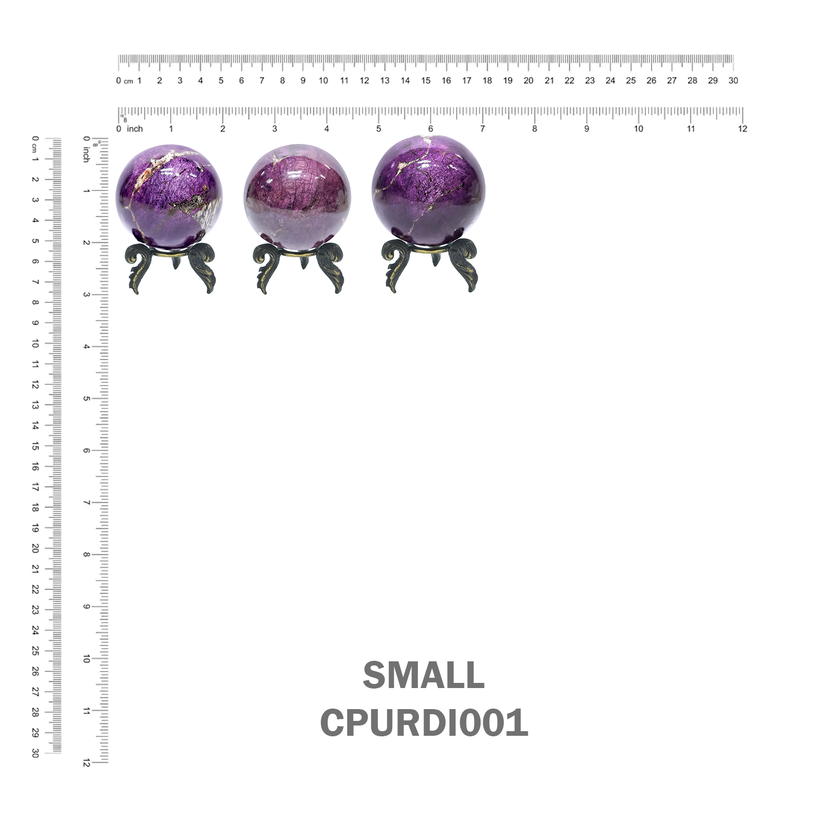 Starborn Purpurite Polished Sphere with Brass Decorative Display Stand – Small 2.8 - 3.1" RP - Regular Price