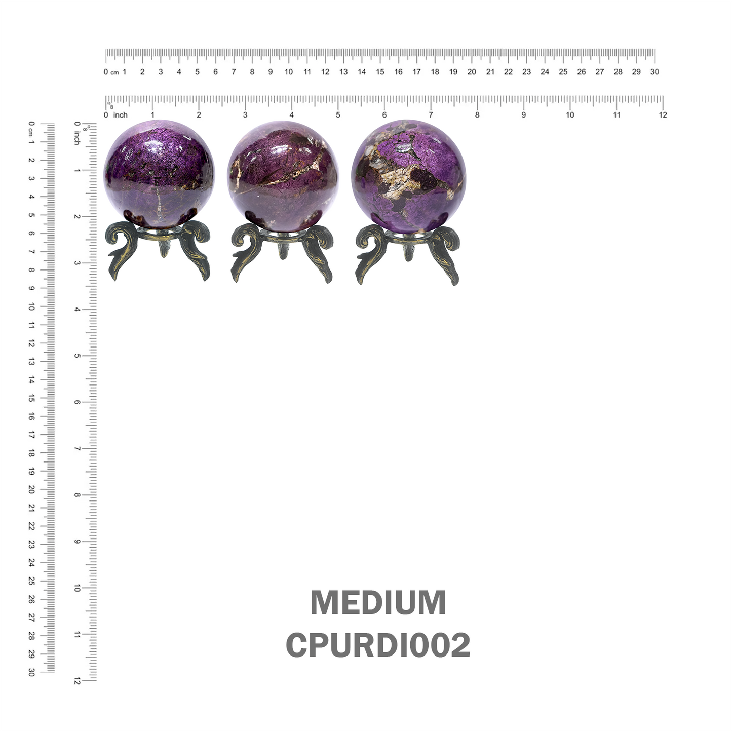 Starborn Purpurite Polished Sphere with Brass Decorative Display Stand – Medium 3.4 - 3.6" RP - Regular Price