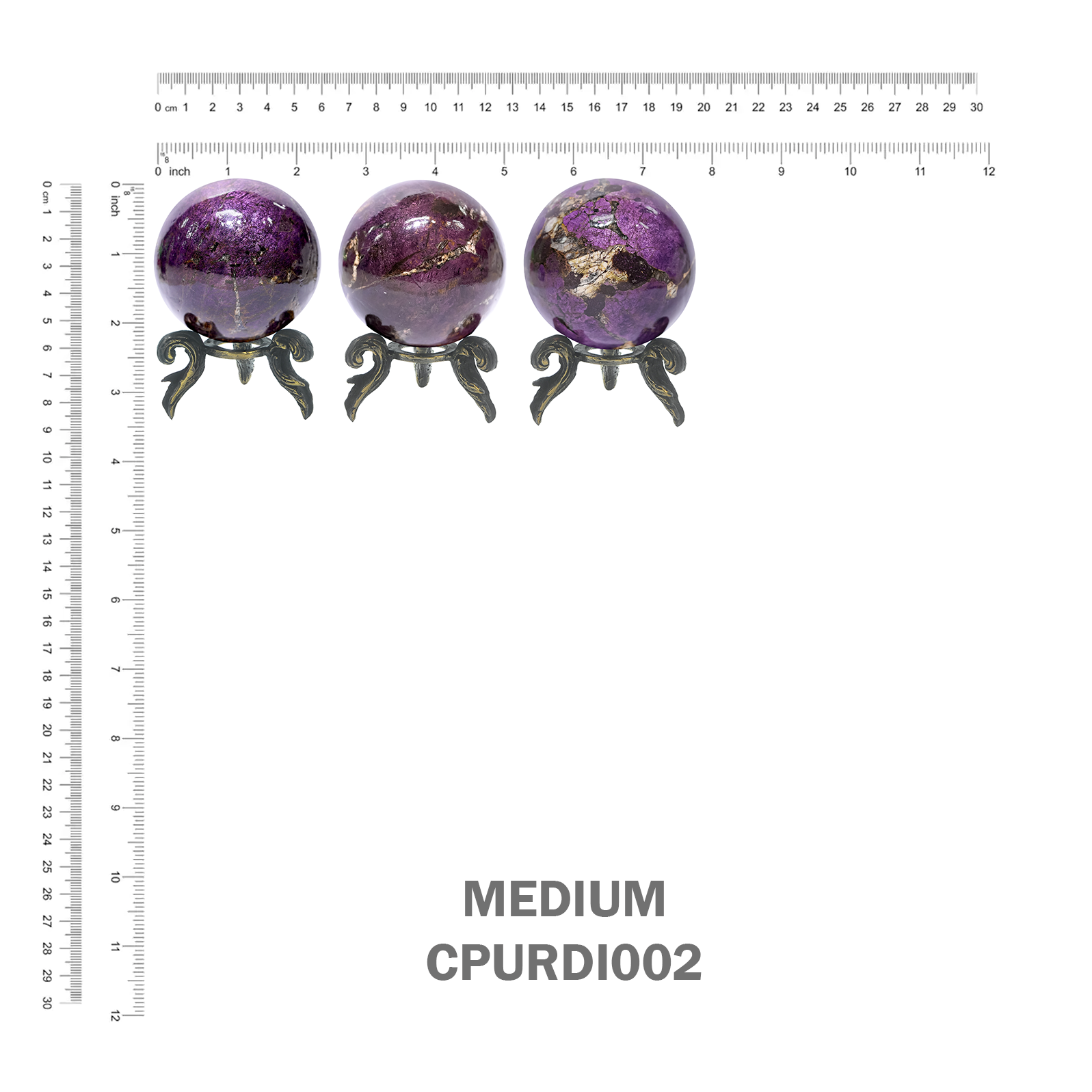 Starborn Purpurite Polished Sphere with Brass Decorative Display Stand – Medium 3.4 - 3.6" RP - Regular Price