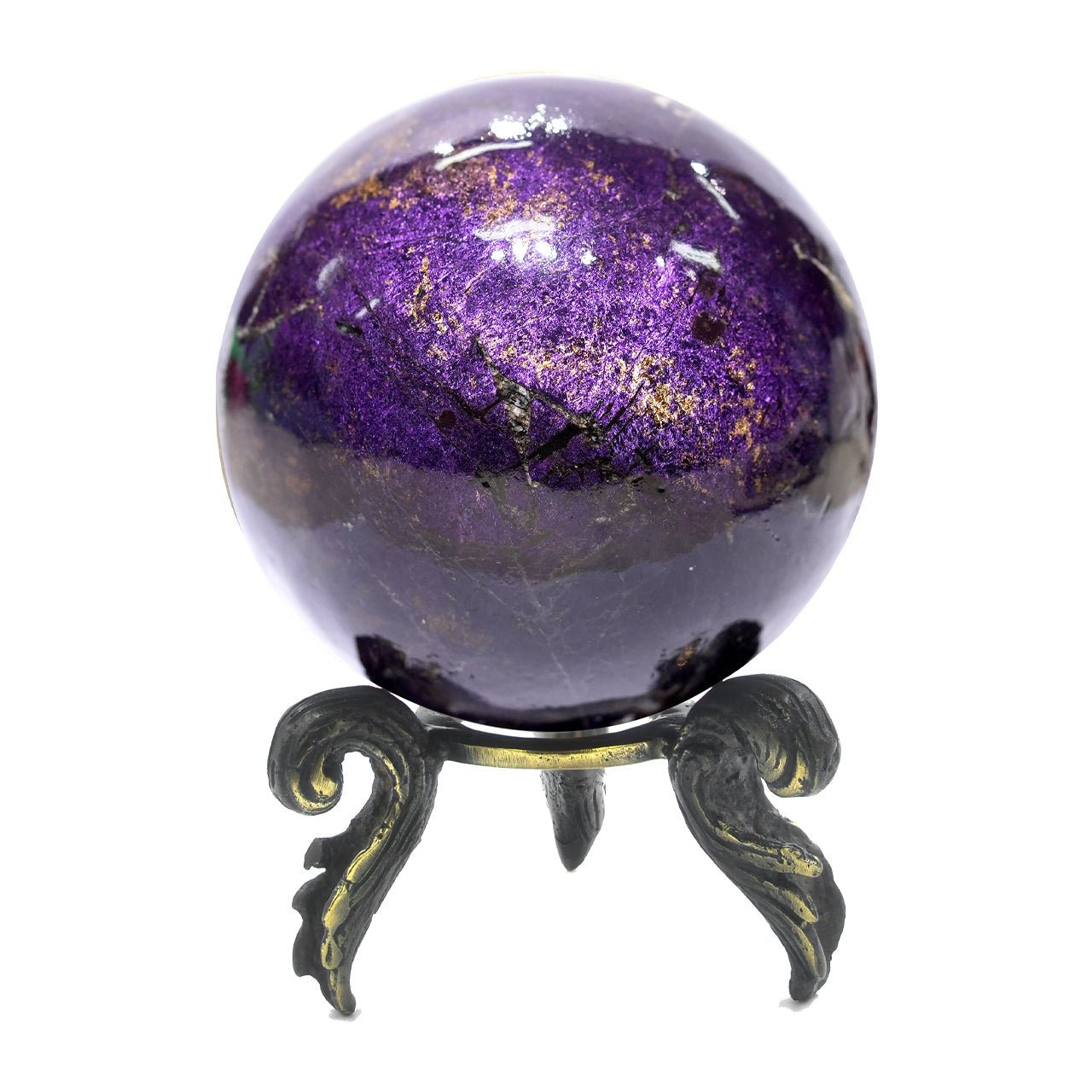 Starborn Purpurite Polished Sphere with Brass Decorative Display Stand – RP - Regular Price