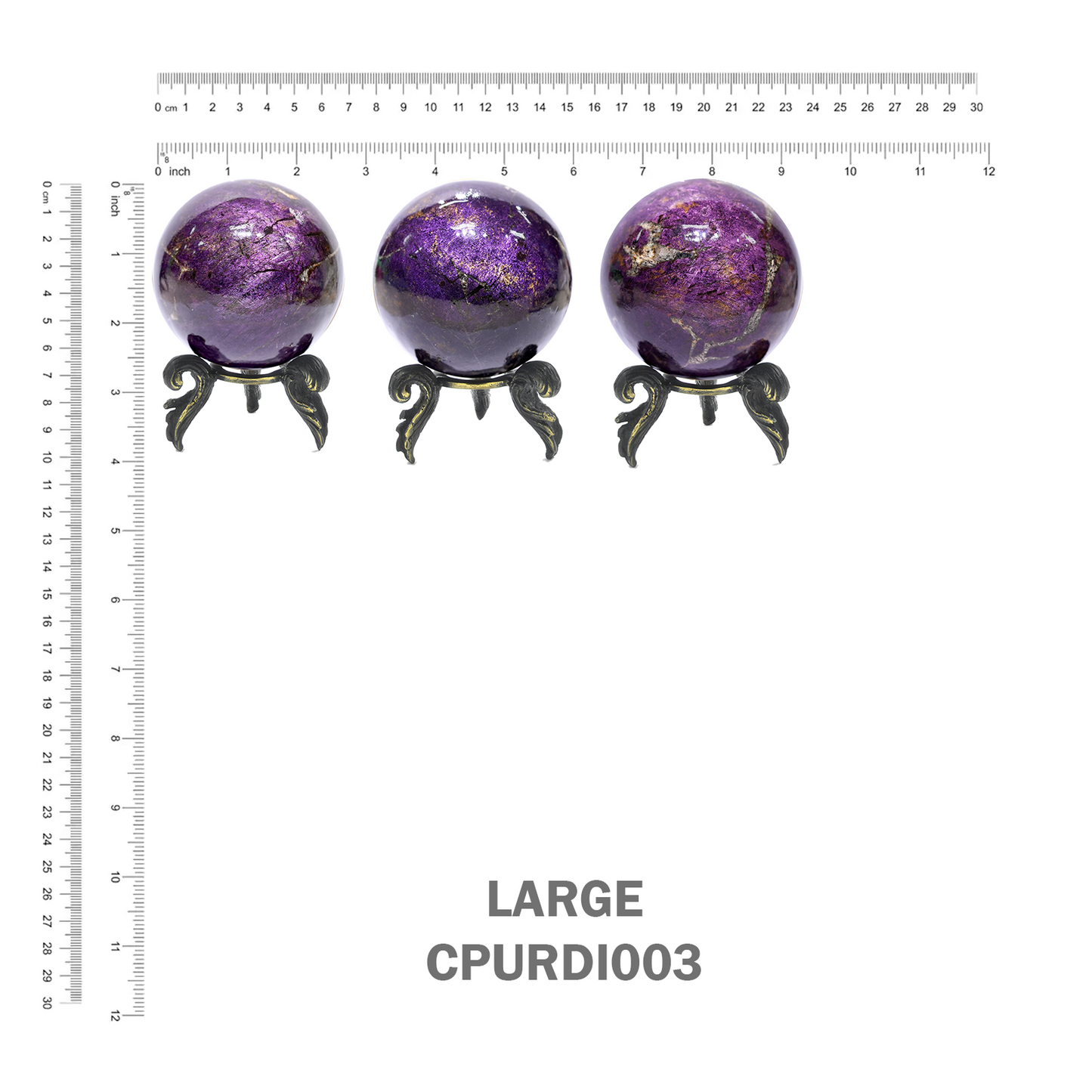 Starborn Purpurite Polished Sphere with Brass Decorative Display Stand – Large 4 - 4.3" RP - Regular Price