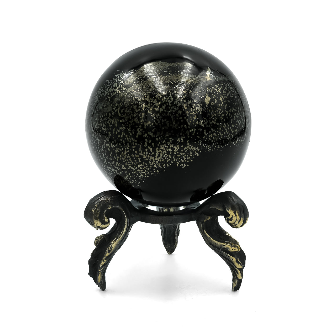 Starborn Schiefer Pyrite Display Sphere with Brass Stand – Small 3.1 - 3.3" RP - Regular Price