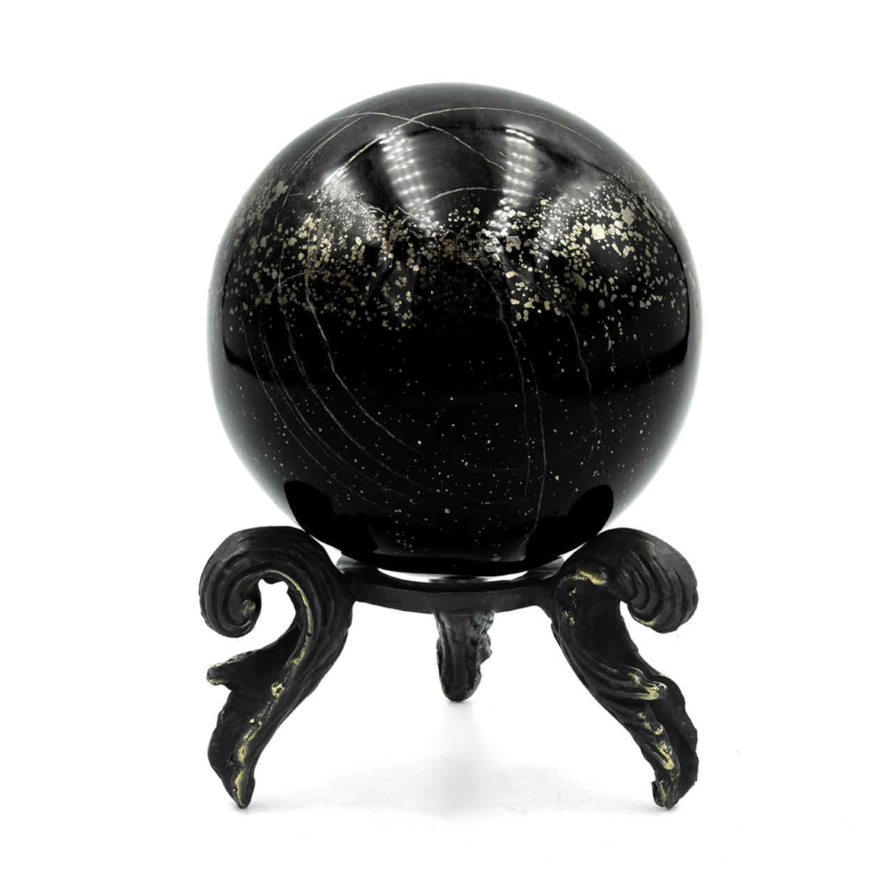 Starborn Schiefer Pyrite Display Sphere with Brass Stand – Medium 3.4 - 3.6" RP - Regular Price