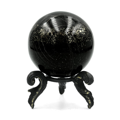 Starborn Schiefer Pyrite Display Sphere with Brass Stand – Medium 3.4 - 3.6" RP - Regular Price