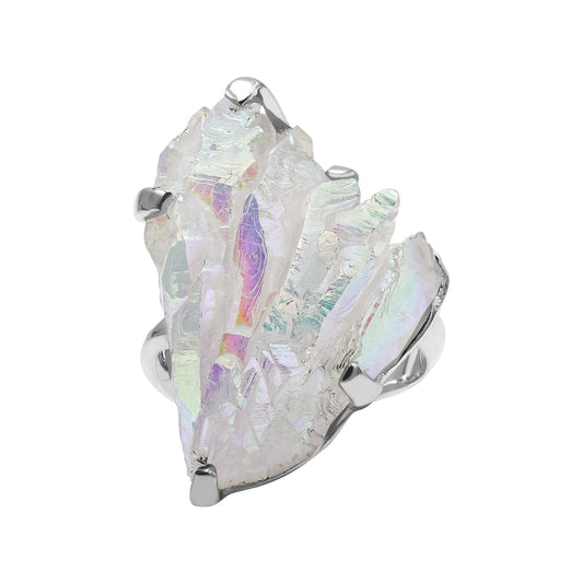 Starborn Angel Aura Quartz Crystal Ring in Sterling Silver