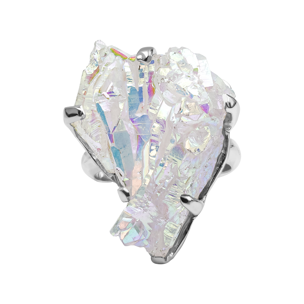 Starborn Angel Aura Quartz Crystal Ring in Sterling Silver