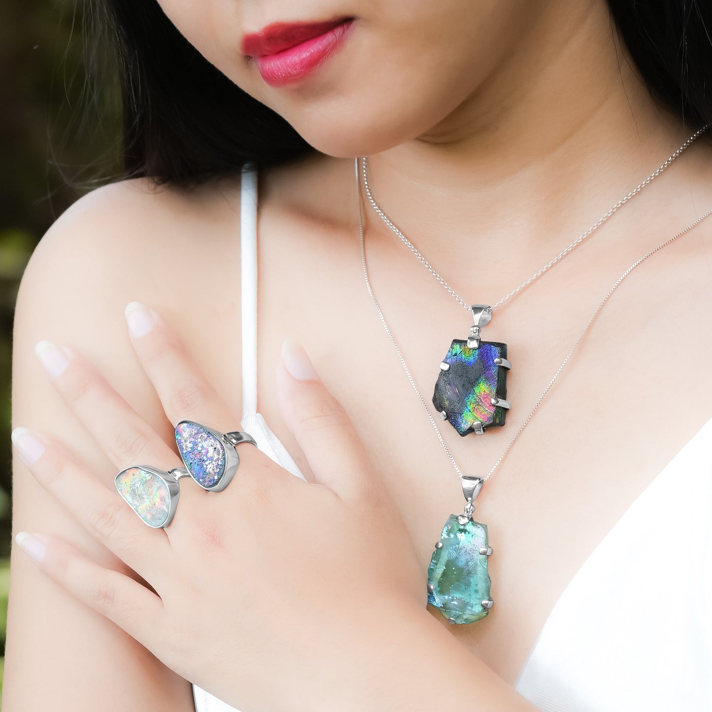 Starborn Roman Glass Prong Set Pendant in Sterling Silver