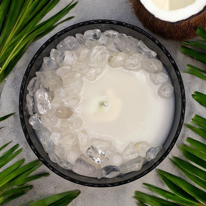 Island Zen Crystal Candle with Quartz | Coconut-Soy Wax Candle, 9oz – Crystal Candle