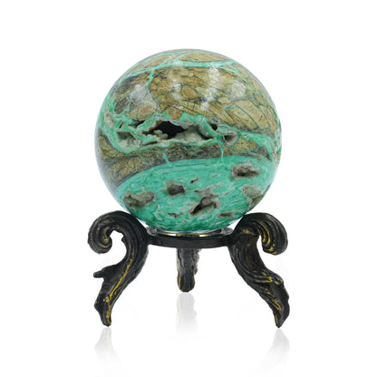 Smithsonite Display Sphere with Brass Decorative Display – Medium 3.4 - 3.6" RP - Regular Price