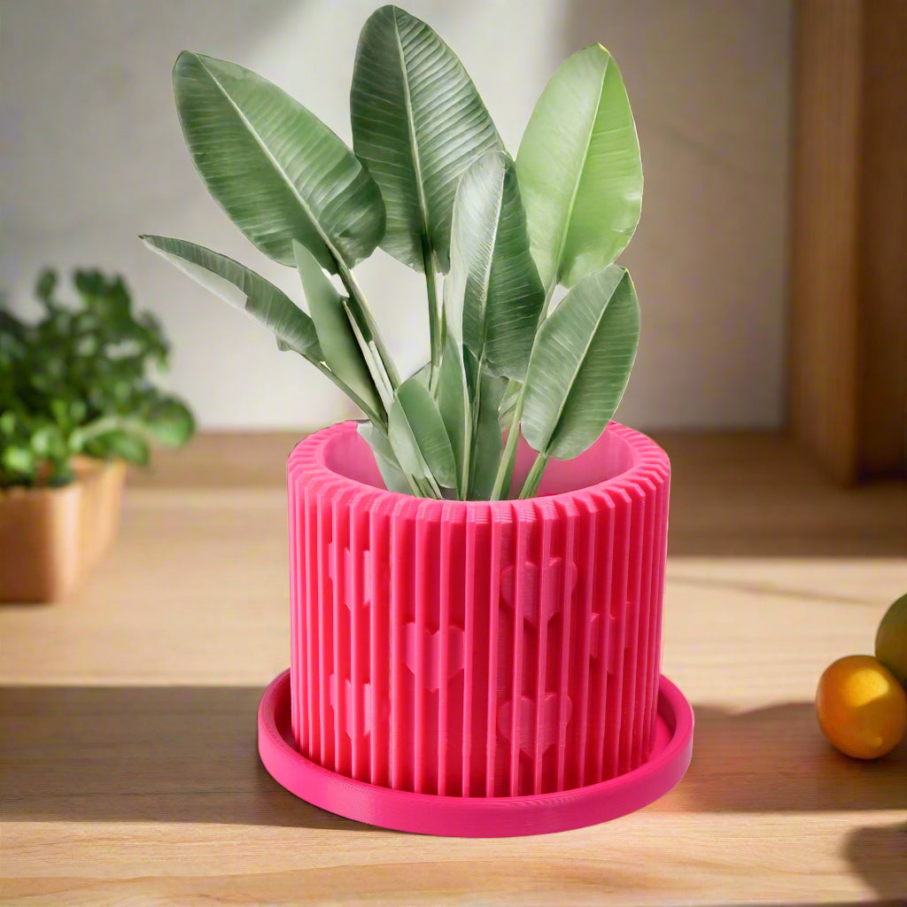 Modern Heart-Shaped Planter with Drainage & Saucer – Unique Valentine’s Day Gift for Plant Lovers, 3d Printed Planter Home Hosting Decor, – Pink Planter