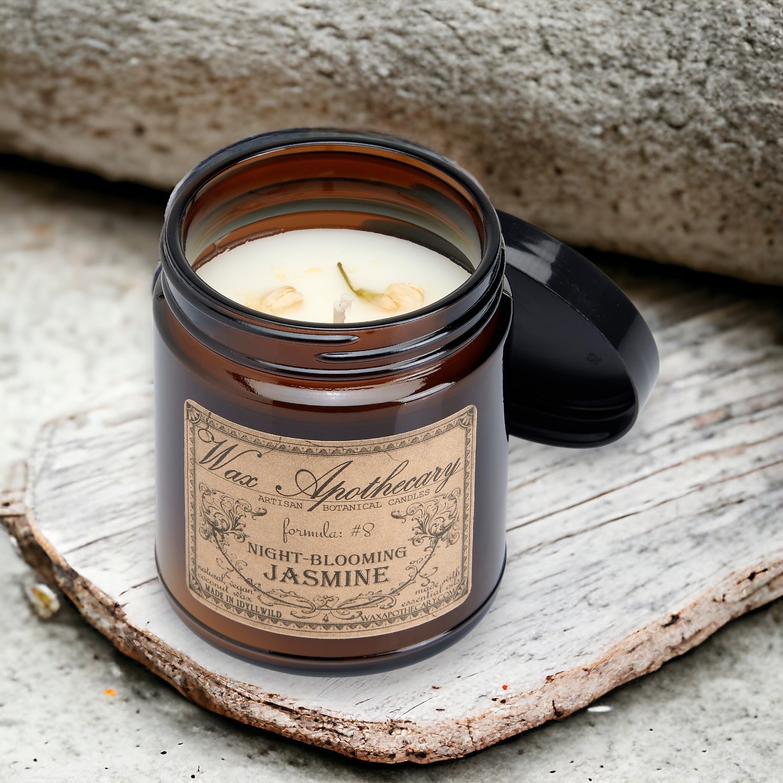 6 oz Botanical Candle in Amber Glass Jar - Night-Blooming Jasmine – Candle