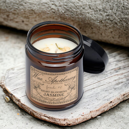 6 oz Botanical Candle in Amber Glass Jar - Night-Blooming Jasmine – Candle