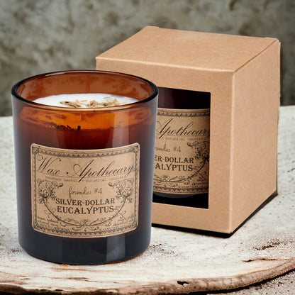 9 oz Silver-Dollar Eucalyptus Artisan Amber Glass Candle – Candle