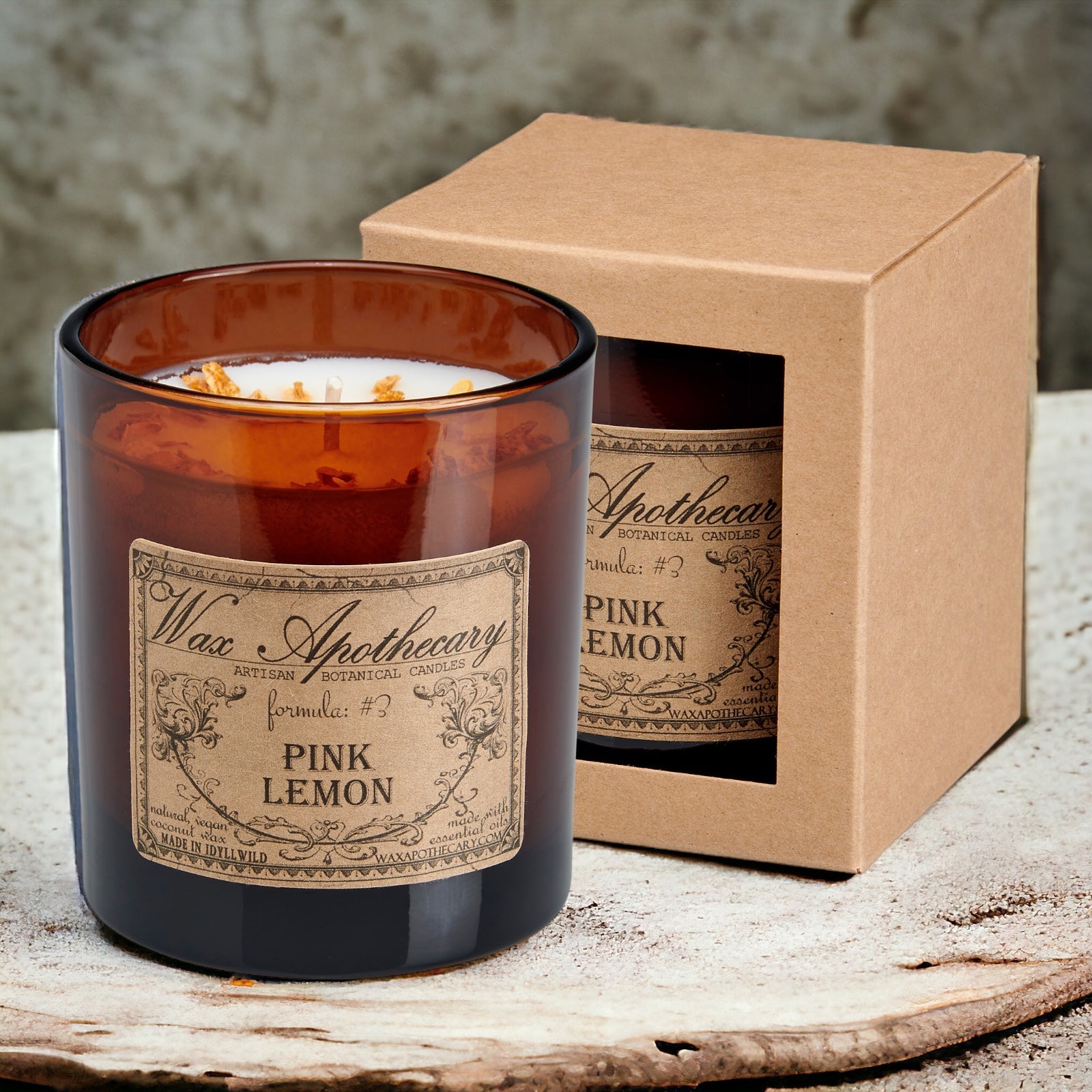 9 oz Pink Lemon Artisan Amber Glass Candle – Candle
