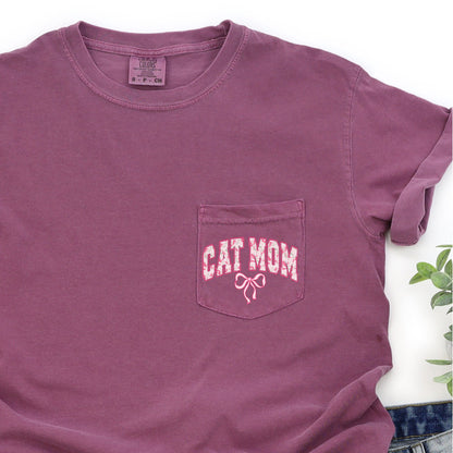 Cat Mom, Coquette, Pocket, Ribbons, Bows Pocket Tee Comfort Colors T-Shirt – Berry T-Shirt