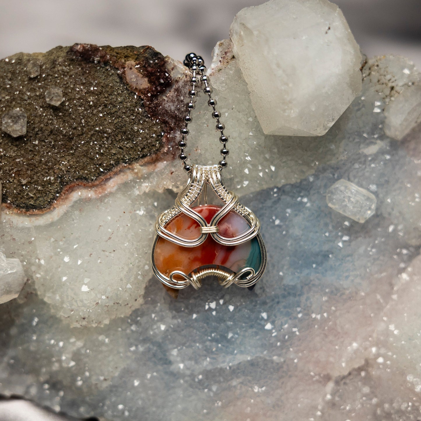 Chakra Agate Wire Wrap Crystal Pendant