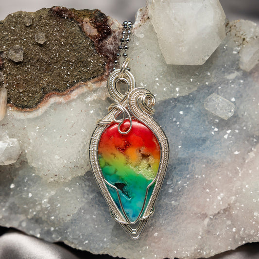Chakra Agate Wire Wrap Crystal Pendant