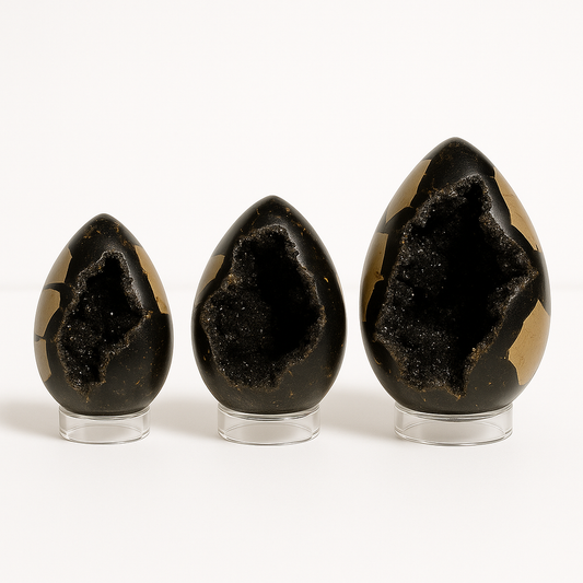 Dark Septarian Geode Egg – Druzy Crystal Interior –