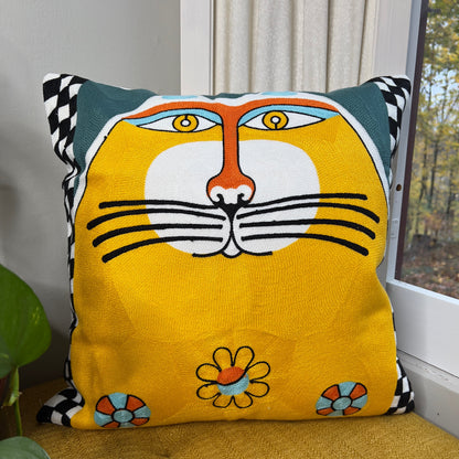 Checkered Taxi Cat Embroidered Pillow Cover – Throw Pillows