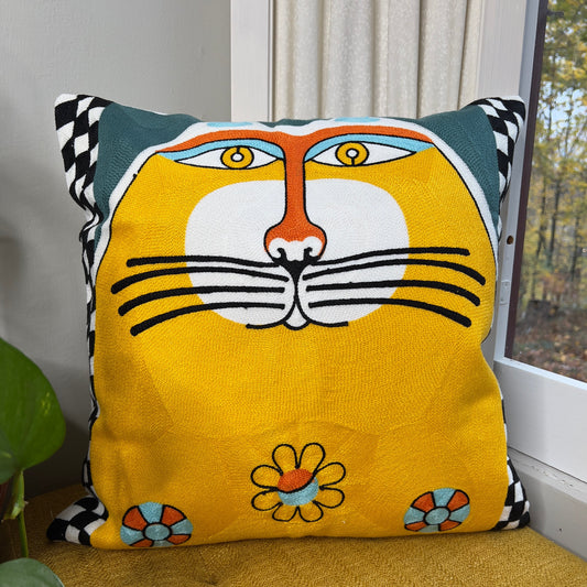 Checkered Taxi Cat Embroidered Pillow Cover – Throw Pillows