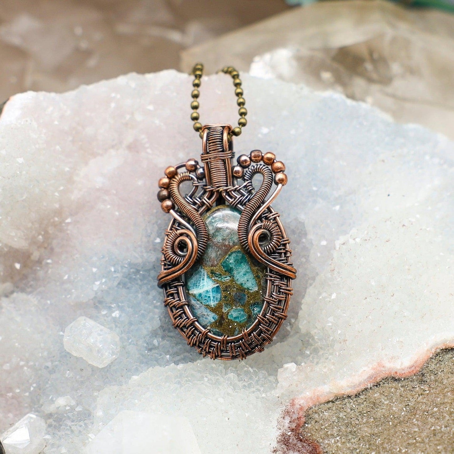 Chrysocolla Wire Wrap Crystal Pendant