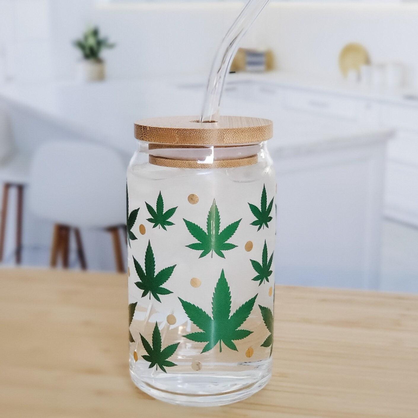 Color Changing Pot Leaf Glass Can - 16oz with Lid & Straw – Drinkware