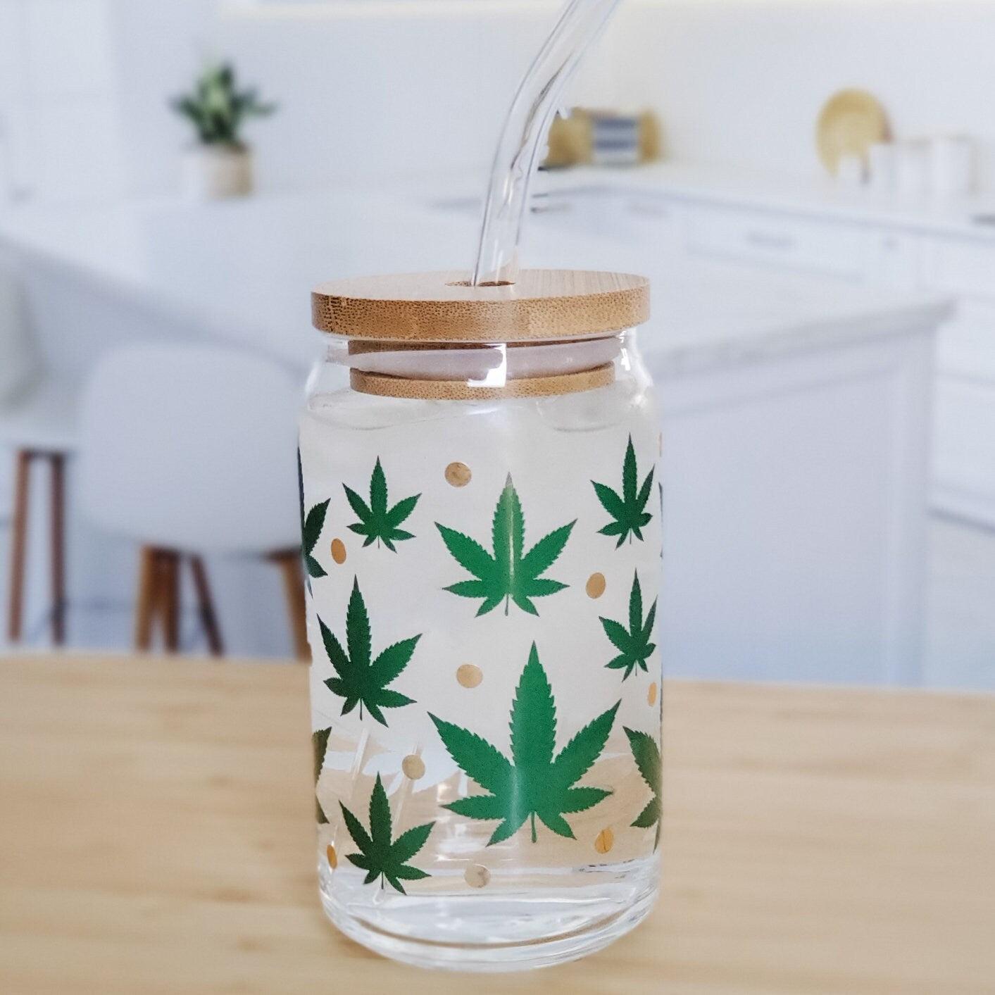 Color Changing Pot Leaf Glass Can - 16oz with Lid & Straw – Drinkware