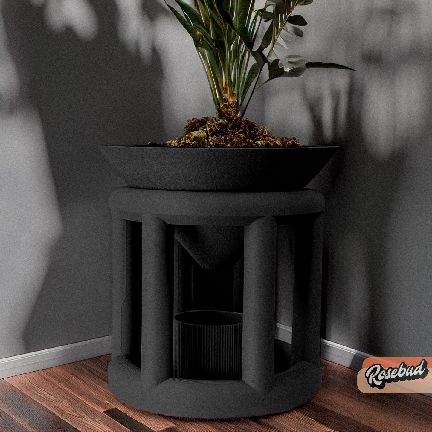 Conduit Plant Stand with Planter & Catch – Black Pots & Planters