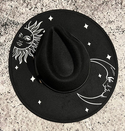 Vegan Felt Hat - XL Brim - Celestial Sun & Moon
