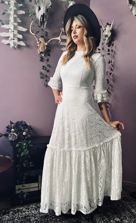Ivory Floral Lace Maxi Dress