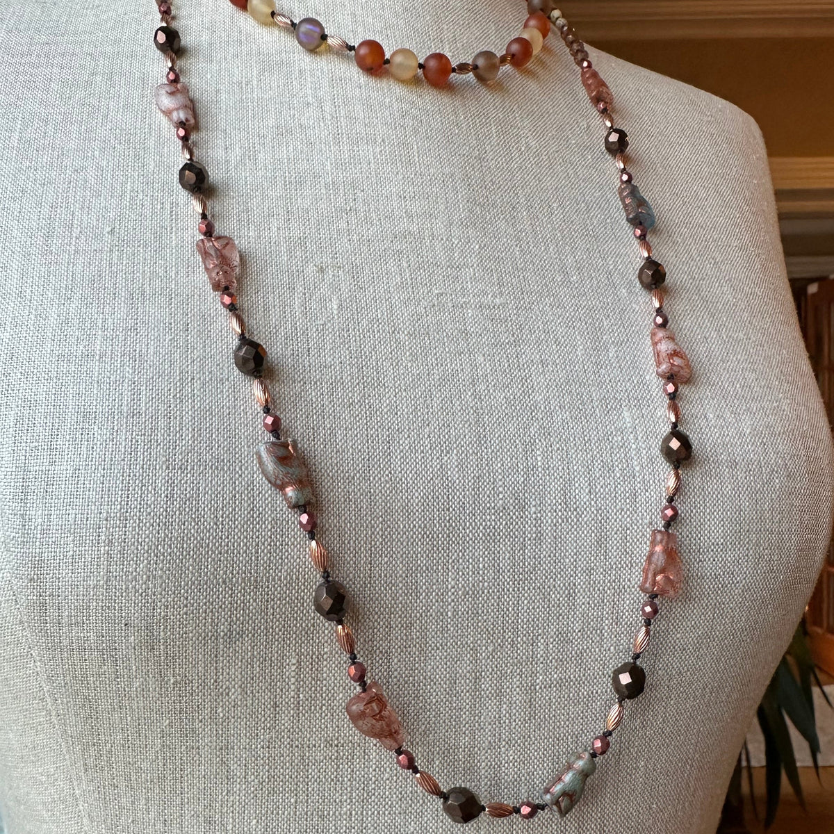 Copper Autumn Cat Long Necklace