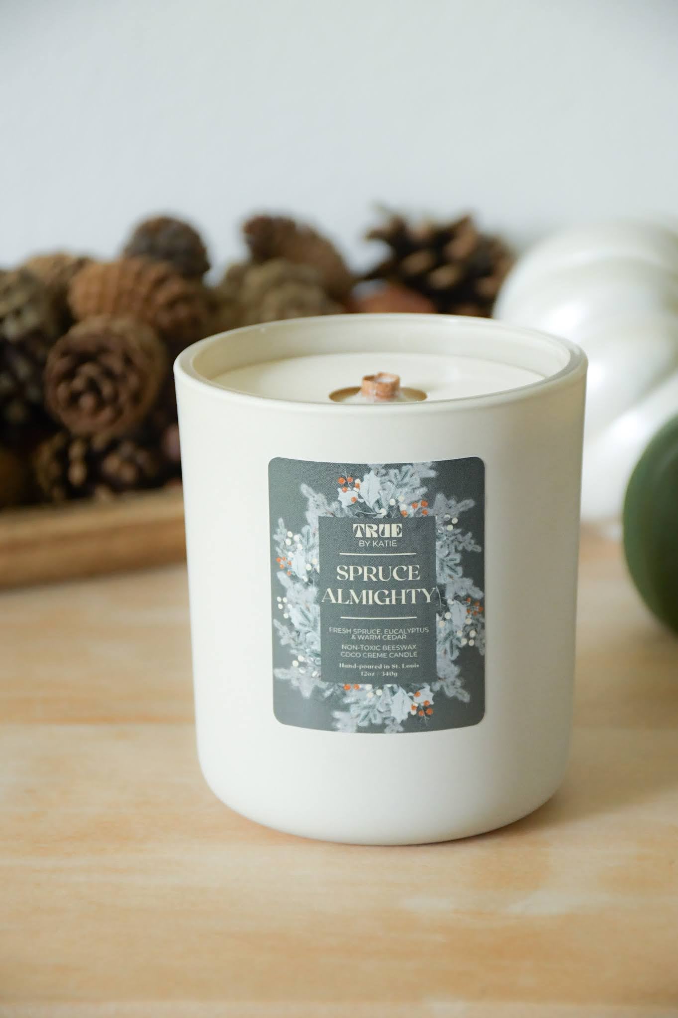 Spruce Pine Candle - Eucalyptus Cedar Beeswax 8-12oz – 12oz Stonewashed + eco cover non toxic candle