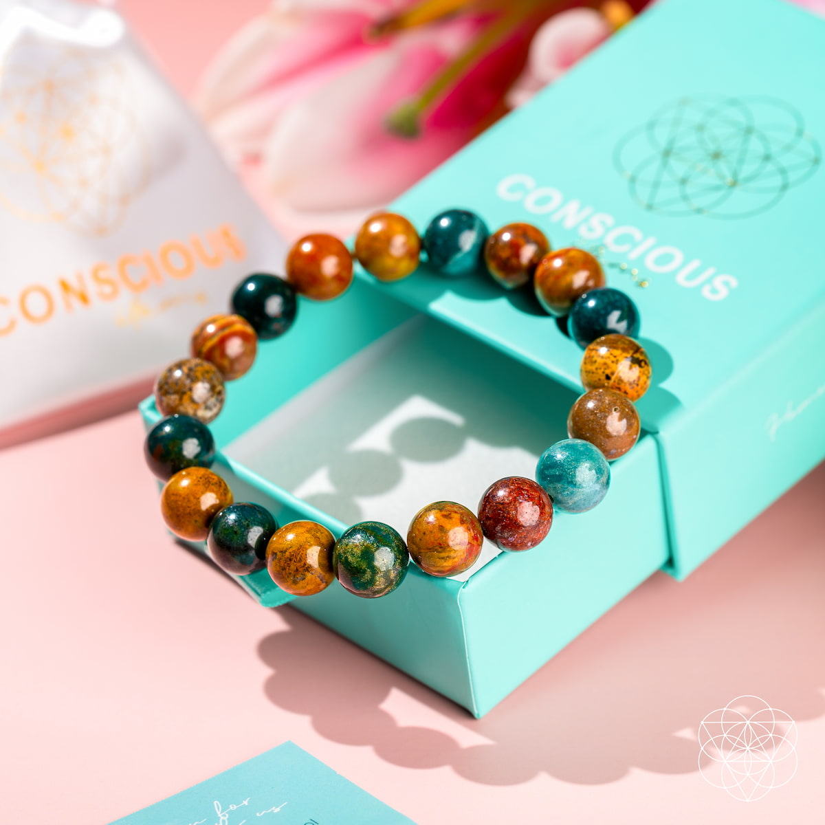 Ocean Jasper Bracelet – Natural Stone Beaded – Bracelet