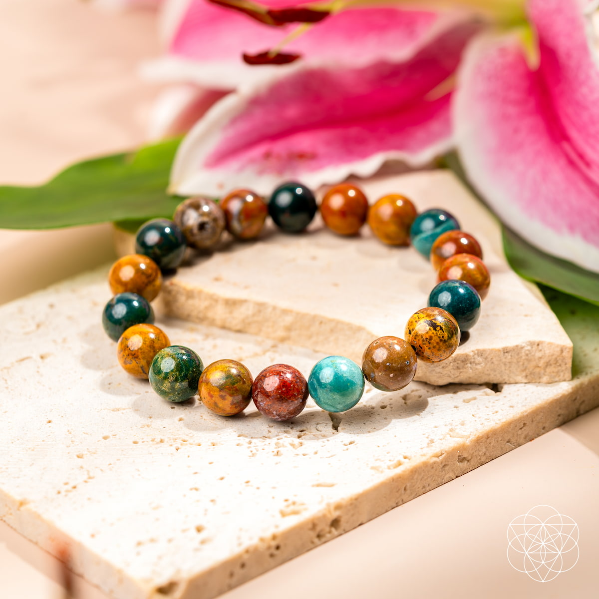 Ocean Jasper Bracelet – Natural Stone Beaded – Bracelet