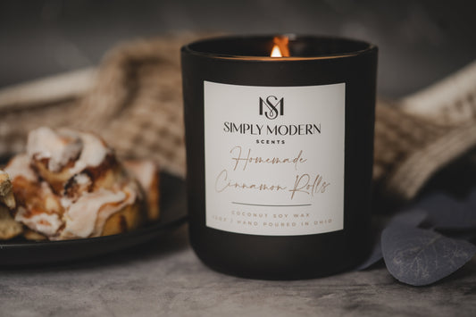 Homemade Cinnamon Rolls | Black | Wood-Wick Coconut Soy Wax Candle