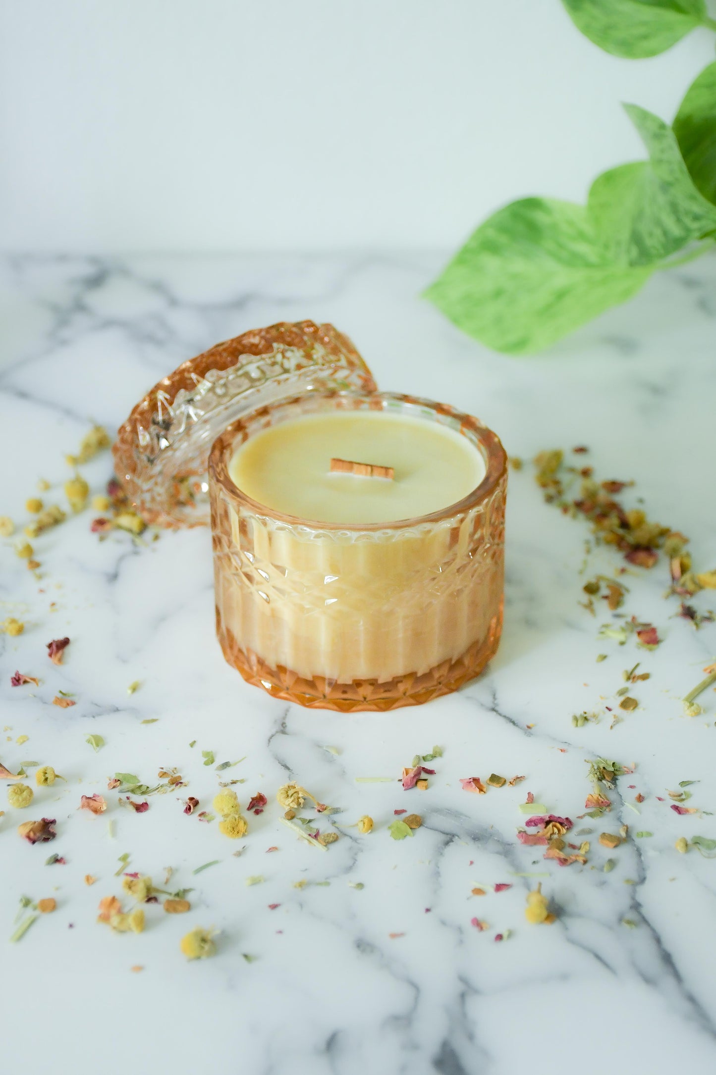 Egyptian Amber Candle - 7oz Wood Wick Beeswax – Peach translucent orange non toxic candle