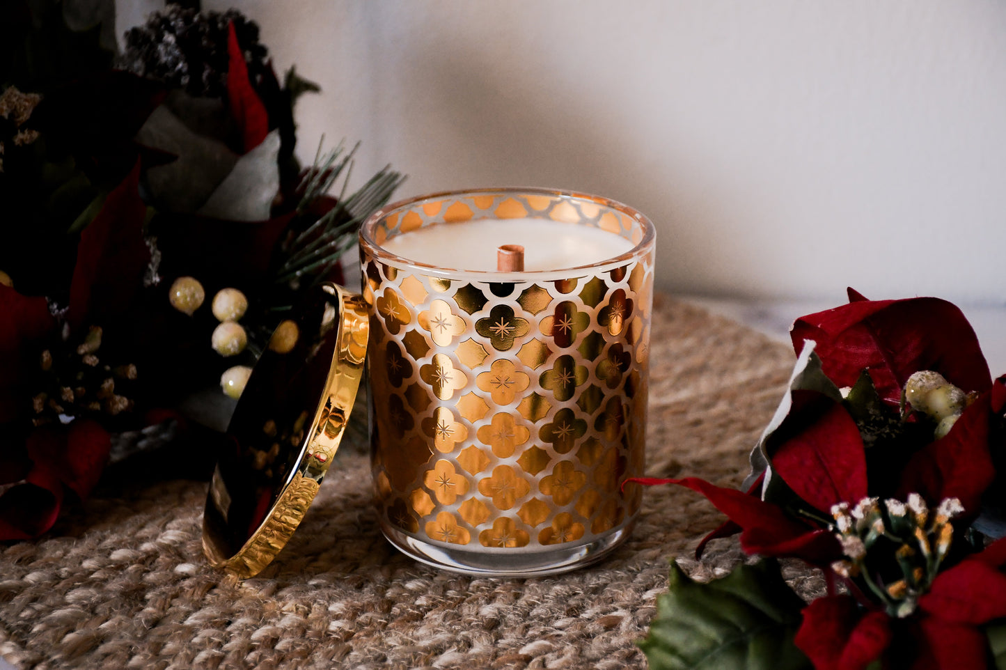Spruce Pine Candle - Eucalyptus Cedar Beeswax 8-12oz – 12oz Gold Clover + Gold Lid non toxic candle
