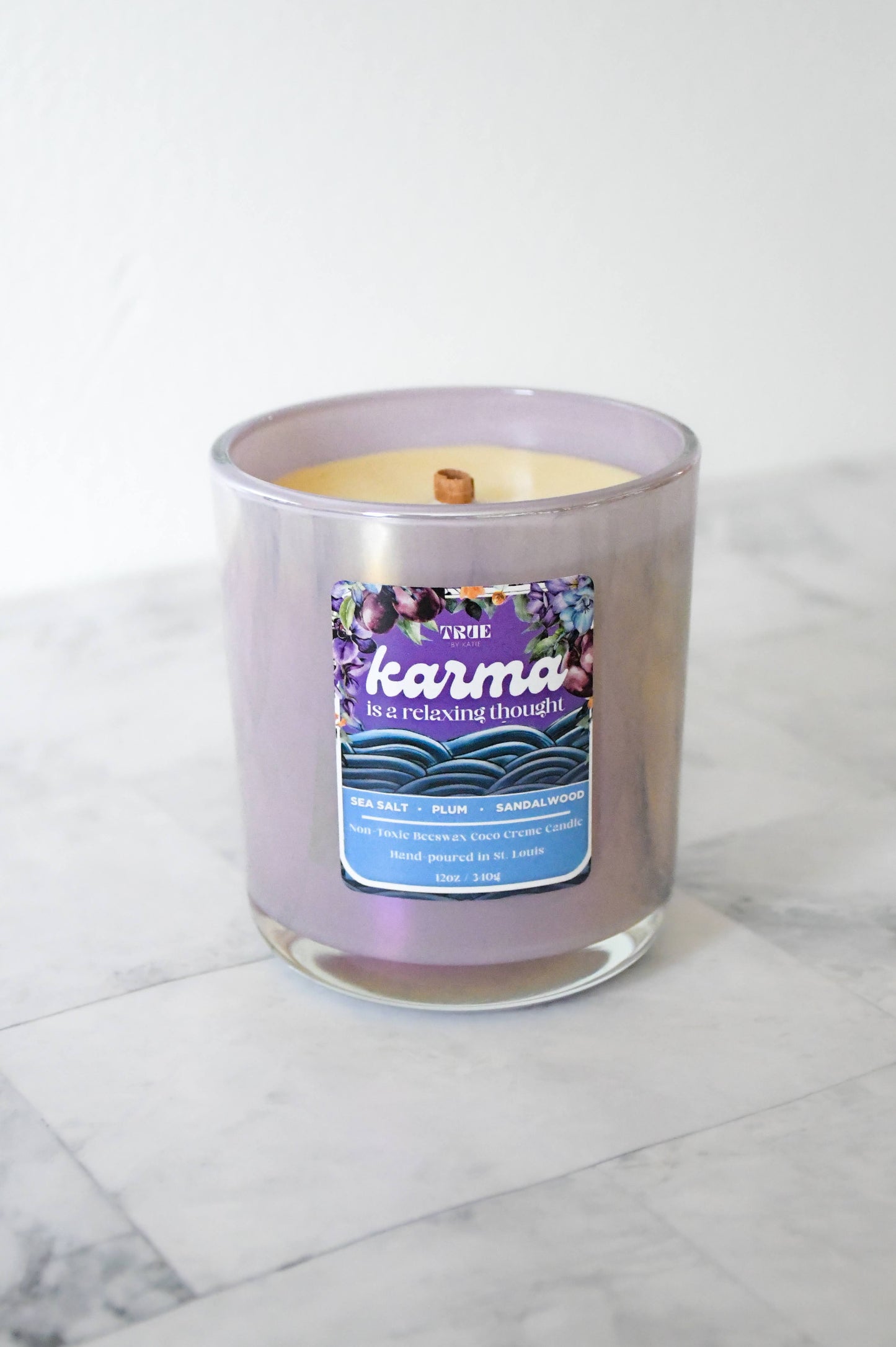 Karma Beeswax Candle 12oz - Eucalyptus Sea Salt – Iridescent Purple non toxic candle